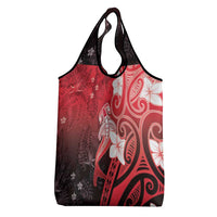 Polynesia Hammerhead Shark Grocery Bag Red Tribal Pattern With Plumeria - Polynesian Pride