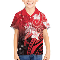 Polynesia Hammerhead Shark Hawaiian Shirt Red Tribal Pattern With Plumeria - Polynesian Pride