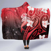 Polynesia Hammerhead Shark Hooded Blanket Red Tribal Pattern With Plumeria LT05 One Size Red - Polynesian Pride