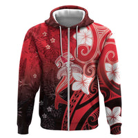 Polynesia Hammerhead Shark Hoodie Red Tribal Pattern With Plumeria LT05 Zip Hoodie Red - Polynesian Pride