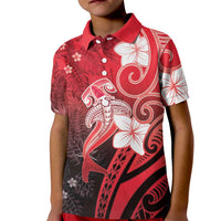 Polynesia Hammerhead Shark Kid Polo Shirt Red Tribal Pattern With Plumeria LT05 Kid Red - Polynesian Pride