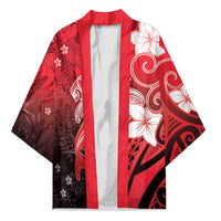 Polynesia Hammerhead Shark Kimono Red Tribal Pattern With Plumeria - Polynesian Pride