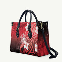 Polynesia Hammerhead Shark Leather Bag Red Tribal Pattern With Plumeria - Polynesian Pride