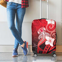 Polynesia Hammerhead Shark Luggage Cover Red Tribal Pattern With Plumeria - Polynesian Pride