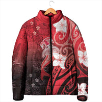 Polynesia Hammerhead Shark Padded Jacket Red Tribal Pattern With Plumeria - Polynesian Pride