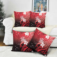 Polynesia Hammerhead Shark Pillow Cover Red Tribal Pattern With Plumeria - Polynesian Pride