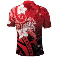 Polynesia Hammerhead Shark Polo Shirt Red Tribal Pattern With Plumeria LT05 - Polynesian Pride