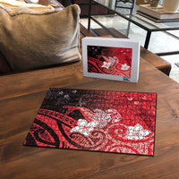 Polynesia Hammerhead Shark Puzzle Red Tribal Pattern With Plumeria - Polynesian Pride