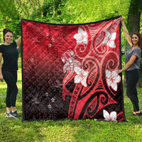 Polynesia Hammerhead Shark Quilt Red Tribal Pattern With Plumeria - Polynesian Pride