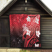 Polynesia Hammerhead Shark Quilt Red Tribal Pattern With Plumeria - Polynesian Pride