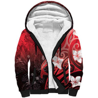 Polynesia Hammerhead Shark Sherpa Hoodie Red Tribal Pattern With Plumeria - Polynesian Pride