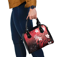 Polynesia Hammerhead Shark Shoulder Handbag Red Tribal Pattern With Plumeria - Polynesian Pride