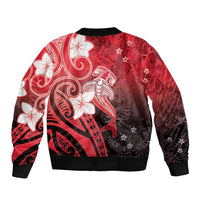 Polynesia Hammerhead Shark Sleeve Zip Bomber Jacket Red Tribal Pattern With Plumeria - Polynesian Pride