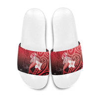 Polynesia Hammerhead Shark Slide Sandals Red Tribal Pattern With Plumeria - Polynesian Pride