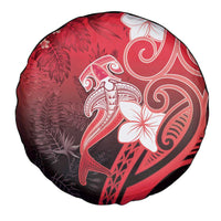 Polynesia Hammerhead Shark Spare Tire Cover Red Tribal Pattern With Plumeria - Polynesian Pride