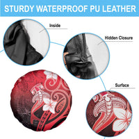 Polynesia Hammerhead Shark Spare Tire Cover Red Tribal Pattern With Plumeria - Polynesian Pride