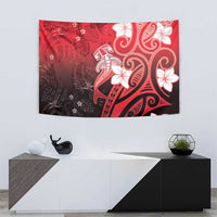 Polynesia Hammerhead Shark Tapestry Red Tribal Pattern With Plumeria - Polynesian Pride