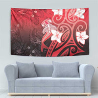 Polynesia Hammerhead Shark Tapestry Red Tribal Pattern With Plumeria - Polynesian Pride