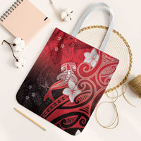 Polynesia Hammerhead Shark Tote Bag Red Tribal Pattern With Plumeria - Polynesian Pride