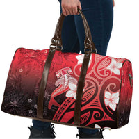 Polynesia Hammerhead Shark Travel Bag Red Tribal Pattern With Plumeria - Polynesian Pride