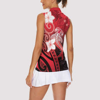 Polynesia Hammerhead Shark Women Sleeveless Polo Shirt Red Tribal Pattern With Plumeria LT05 - Polynesian Pride