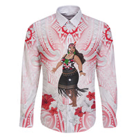 New Zealand Women's Day Family Matching Tank Maxi Dress and Hawaiian Shirt Maori Wahine Polynesian Pattern LT05 Dad's Shirt - Long Sleeve White - Polynesian Pride
