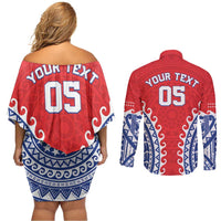 Custom Tuamotu Archipelago Couples Matching Off Shoulder Short Dress and Long Sleeve Button Shirt Polynesian Tribal Tattoo LT05 - Polynesian Pride