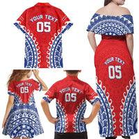 Custom Tuamotu Archipelago Family Matching Off Shoulder Maxi Dress and Hawaiian Shirt Polynesian Tribal Tattoo