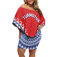 Custom Tuamotu Archipelago Off Shoulder Short Dress Polynesian Tribal Tattoo LT05 Women Red - Polynesian Pride