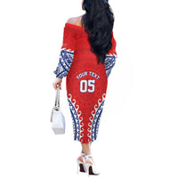 Custom Tuamotu Archipelago Off The Shoulder Long Sleeve Dress Polynesian Tribal Tattoo LT05 - Polynesian Pride