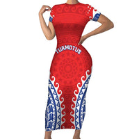 Custom Tuamotu Archipelago Short Sleeve Bodycon Dress Polynesian Tribal Tattoo LT05 Long Dress Red - Polynesian Pride