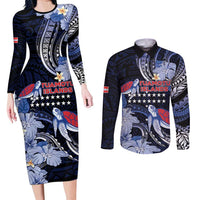 Tuamotu Islands Couples Matching Long Sleeve Bodycon Dress and Long Sleeve Button Shirt Polynesian Pattern With Turtle LT05 Black - Polynesian Pride
