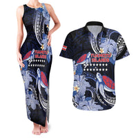 Tuamotu Islands Couples Matching Tank Maxi Dress and Hawaiian Shirt Polynesian Pattern With Turtle LT05 Black - Polynesian Pride