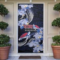 Tuamotu Islands Door Cover Polynesian Pattern With Turtle LT05 Black - Polynesian Pride