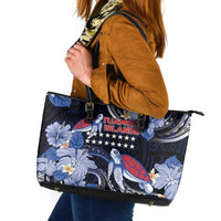Tuamotu Islands Leather Tote Bag Polynesian Pattern With Turtle LT05 Black - Polynesian Pride
