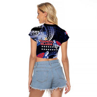 Tuamotu Islands Raglan Cropped T Shirt Polynesian Pattern With Turtle LT05 - Polynesian Pride
