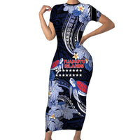 Tuamotu Islands Short Sleeve Bodycon Dress Polynesian Pattern With Turtle LT05 Long Dress Black - Polynesian Pride