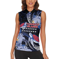 Tuamotu Islands Women Sleeveless Polo Shirt Polynesian Pattern With Turtle LT05 - Polynesian Pride