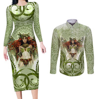 New Zealand Maori Fairy Patupaiarehe Couples Matching Long Sleeve Bodycon Dress and Long Sleeve Button Shirt Polynesian Style LT05 Red - Polynesian Pride