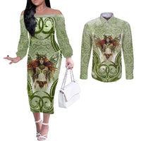 New Zealand Maori Fairy Patupaiarehe Couples Matching Off The Shoulder Long Sleeve Dress and Long Sleeve Button Shirt Polynesian Style LT05 Red - Polynesian Pride