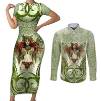New Zealand Maori Fairy Patupaiarehe Couples Matching Short Sleeve Bodycon Dress and Long Sleeve Button Shirt Polynesian Style LT05 Red - Polynesian Pride