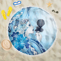 Aotearoa Maori Wahine Beach Blanket Fantail Bird Blue Gold Marble LT05 One Size 150cm Blue - Polynesian Pride