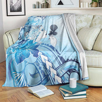 Aotearoa Maori Wahine Blanket Fantail Bird Blue Gold Marble LT05 Blue - Polynesian Pride