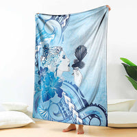 Aotearoa Maori Wahine Blanket Fantail Bird Blue Gold Marble LT05 - Polynesian Pride