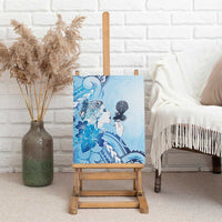 Aotearoa Maori Wahine Canvas Wall Art Fantail Bird Blue Gold Marble LT05 - Polynesian Pride