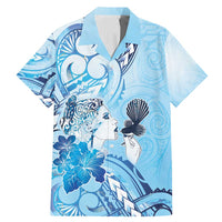 Aotearoa Maori Wahine Family Matching Mermaid Dress and Hawaiian Shirt Fantail Bird Blue Gold Marble