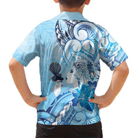 Aotearoa Maori Wahine Family Matching Short Sleeve Bodycon Dress and Hawaiian Shirt Fantail Bird Blue Gold Marble