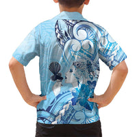 Aotearoa Maori Wahine Hawaiian Shirt Fantail Bird Blue Gold Marble LT05 - Polynesian Pride