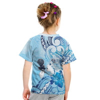 Aotearoa Maori Wahine Kid T Shirt Fantail Bird Blue Gold Marble LT05 - Polynesian Pride