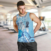 Aotearoa Maori Wahine Men Tank Top Fantail Bird Blue Gold Marble LT05 Blue - Polynesian Pride